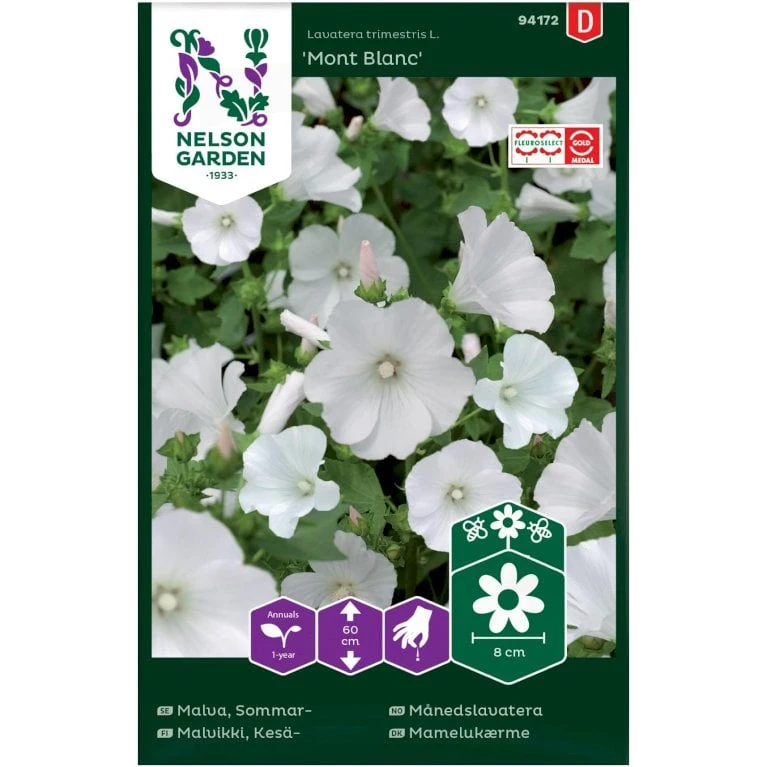 Mamelukærme 'Mont Blanc' Lavatera Trimestris L. 'Mont Blanc' 3 Mamelukærme 'Mont Blanc' Lavatera Trimestris L. 'Mont Blanc'