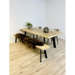 Genbrugsplankebord Med Sorte Stålben Kabeltromlen Genbrugsplankebord Med Sorte Stålben Lakeret, Længde 180 Cm